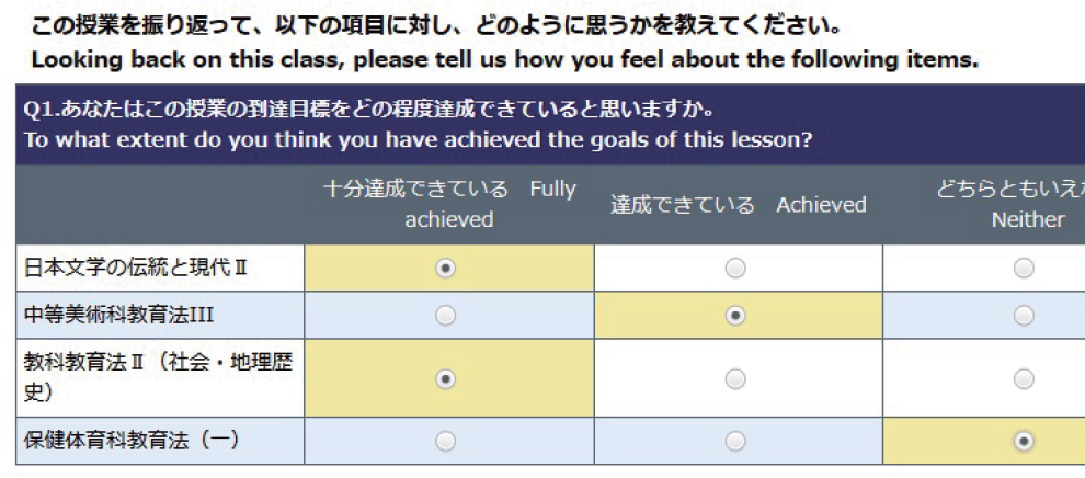 履修科目をまとめて回答